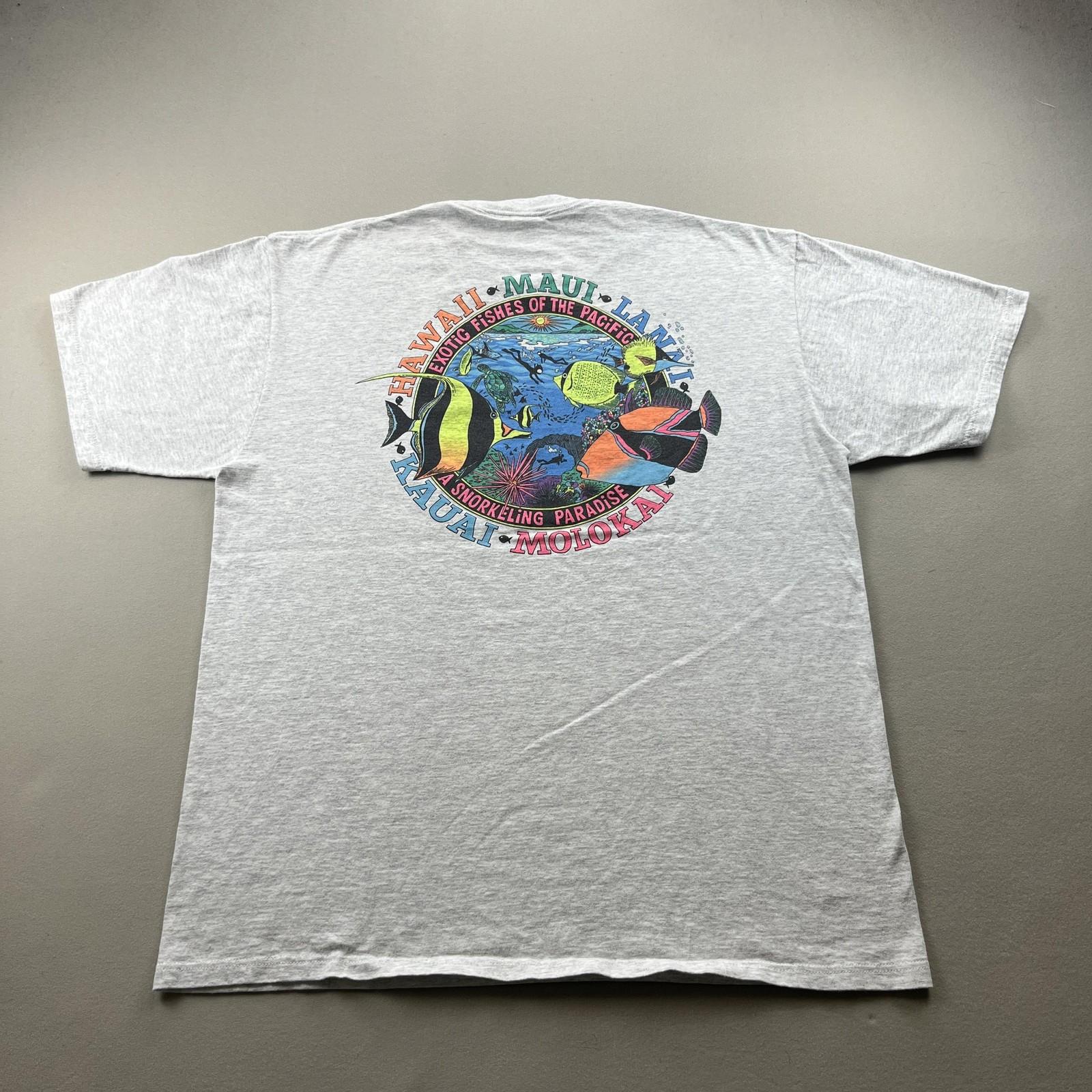 Vintage Hawaii Fish T-Shirt Mens XL Gray Exotic Snorkeling Paradise Ocean 90s S