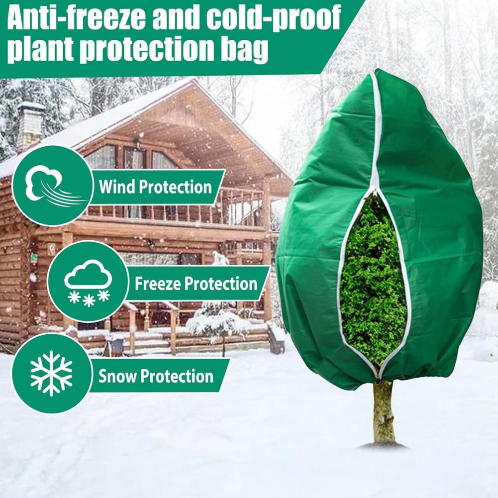 Plant Freeze Protection Cover with Drawstring Zipper Reusable Winter Outdoor Tree Shrubs Potted Plants Frost Protection Bag