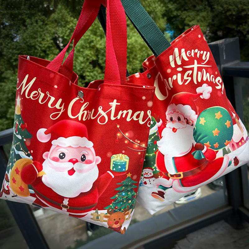 1pc Christmas Santa Claus Canvas Tote Bag Reusable Xmas Handbag Lovely Red New Year Gift Party Supply