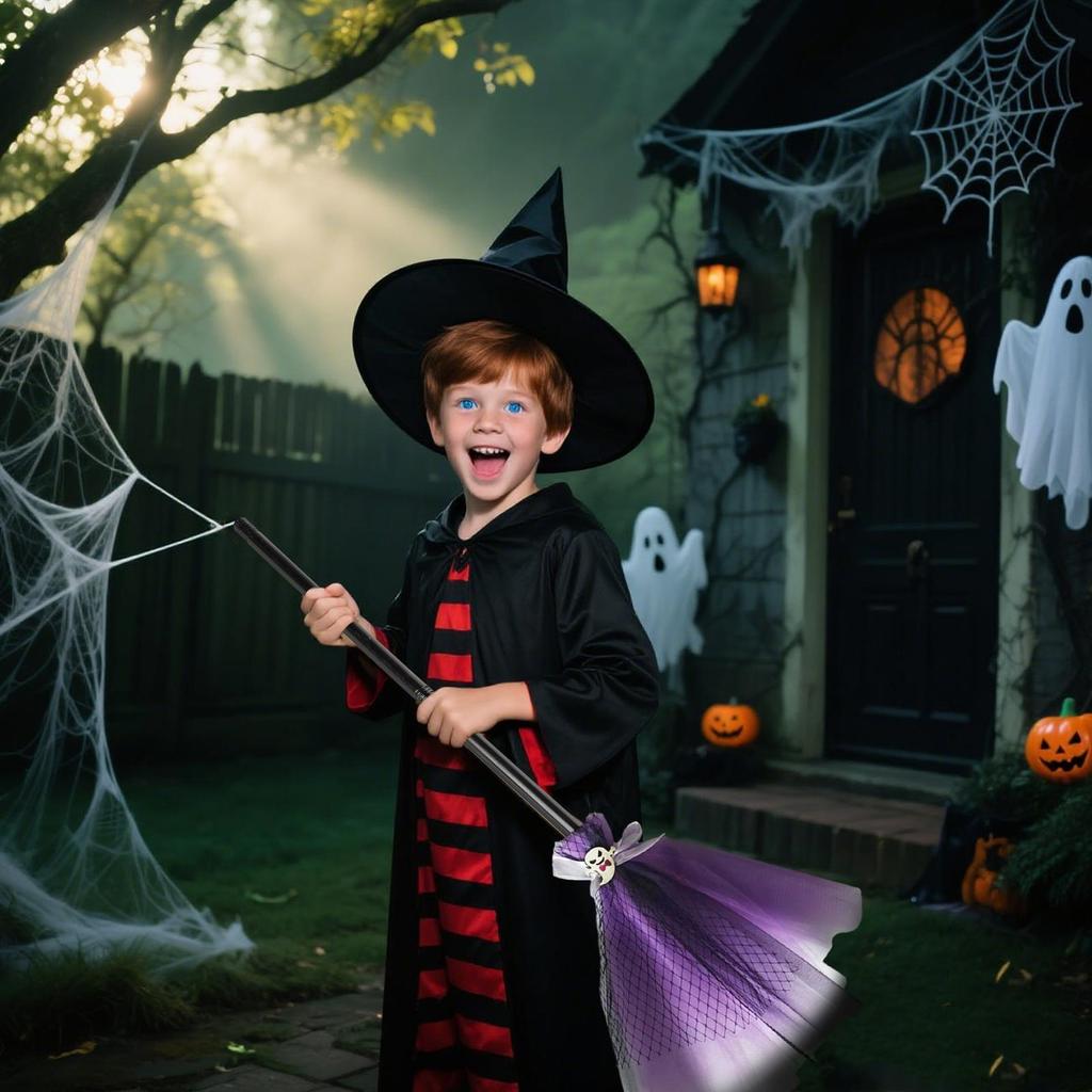 Halloween Witch Broom Costume Toy Cosplay Props Pretend Play Accessories for Haunted House Trick-or-Treat Children Boys Girls