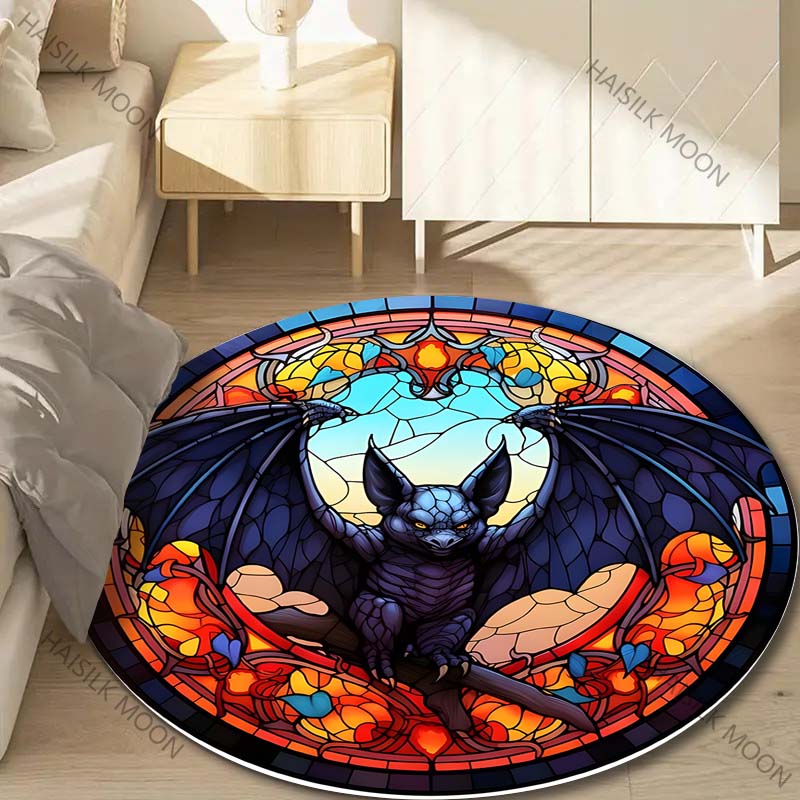 1PC Pumpkin Head Bat Castle Halloween Round Carpet for Kids Living Room Rugs Picnic Mats Flannel Anti-Slip Rug Luxury Gift