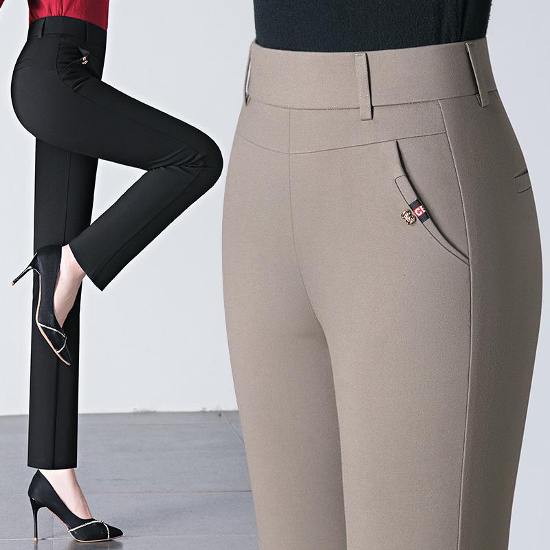 Women's Cotton-Blend Stretch Slimming Pants - Plus Size, Straight-Leg, Spring/Autumn 2025