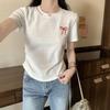 Bow embroidered short-sleeved T-shirt women's summer Korean version slim-fit inner bottoming shirt short front shoulder waist top tide