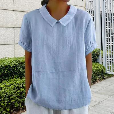 Damen Freizeithemd mit umgeschlagenem Kragen, kurzärmelig, einfarbig, lockere Passform, Sommer-T-Shirt für den Alltag