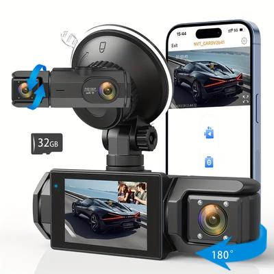 1080P WIFI 3 Kanallı Araç Kamerası, Araba İçin 1080P WIFI Araç Kamerası, G-Sensörü, Kızılötesi Gece Görüşlü Deg Geniş Açı Gösterge Paneli