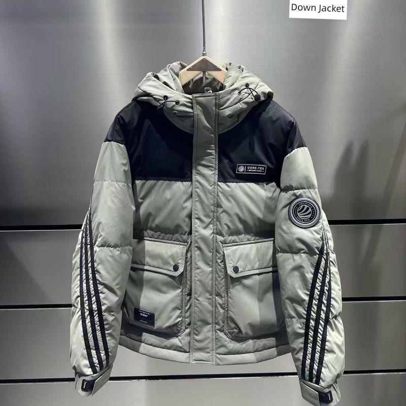 Men's Hooded Down Jacket, Autumn and Winter New Style, Trendy Versatile Color-Blocking, Thickened and Warm, White Duck Down Coat