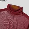 INCERUN Men Turtleneck Long Sleeve Mesh Skinny Tops See Through T-shirts Undershirt