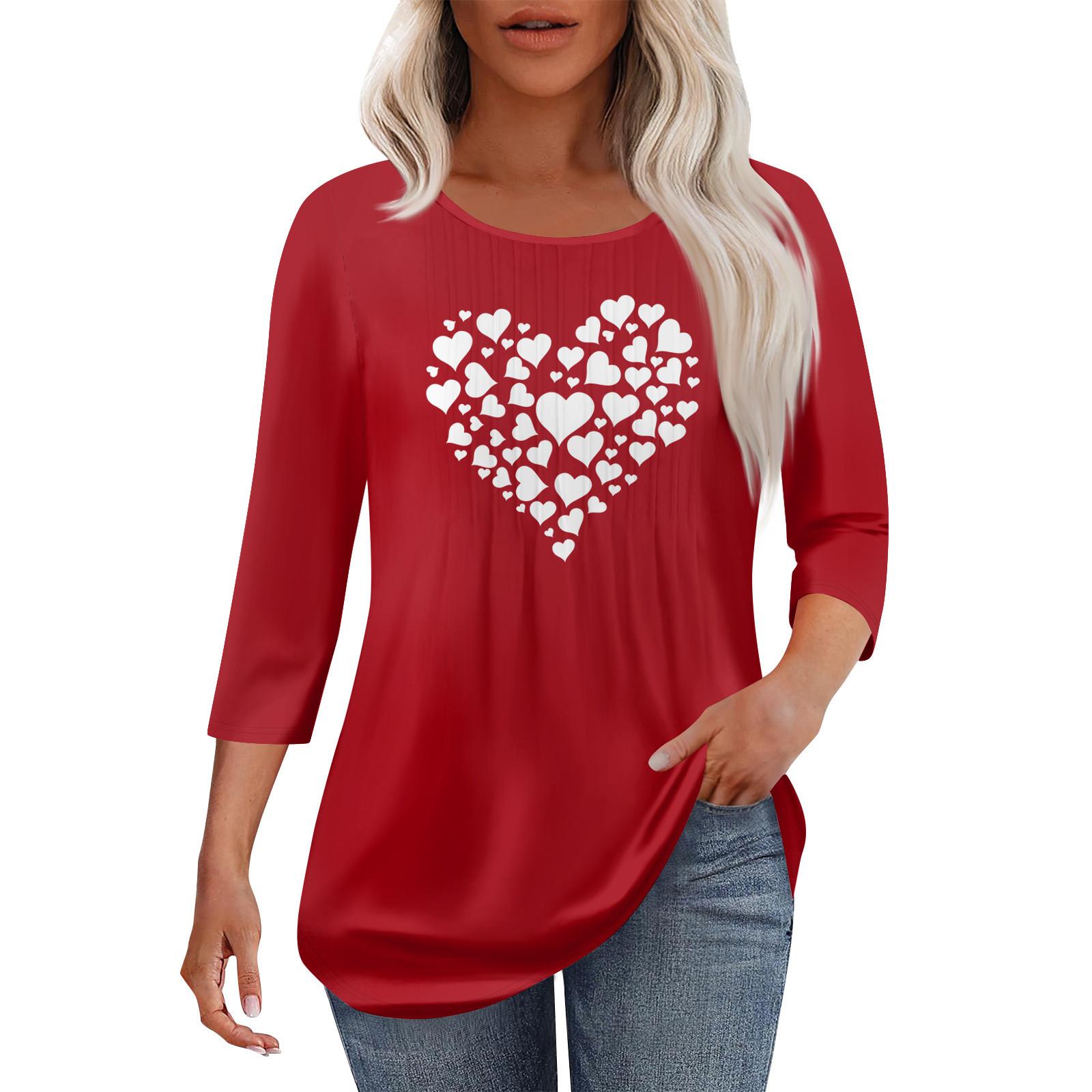 

Женская модная повседневная плиссированная футболка с круглым вырезом и рукавом семь четвертей XXL винный