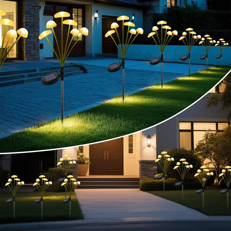 Solar Garden Jellyfish Lights Outdoor Mushroom Stakes Lights with Swaying LED Firefly Decorations for Patio Pathway Christmas