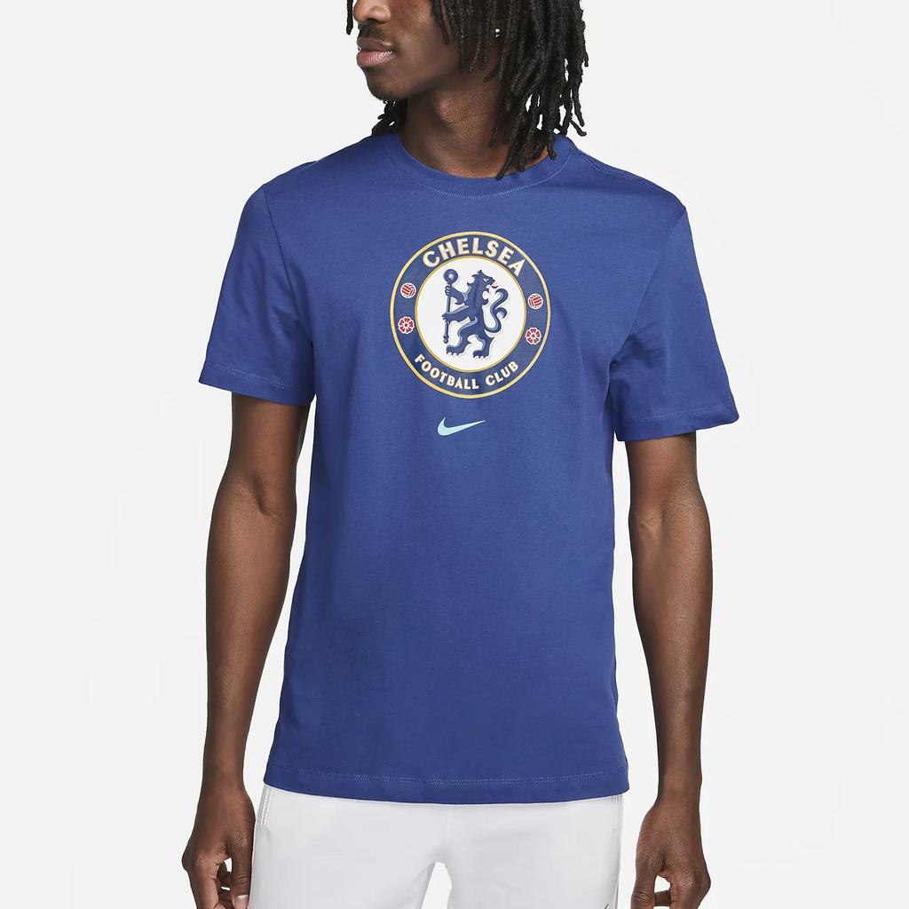 Nike Chelsea Fc Crest Logo Letter Pattern Printed Round Neck Short Sleeve T-Shirt Men T-Shirts Blue DJ1304-495