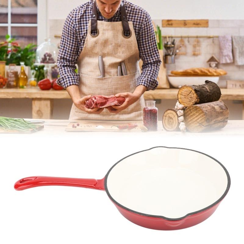 Enameled Frying Pan Cast Iron Skillet Nonstick Kitchen Fry Pan Grill Cookware For Camping Cooking Grilling