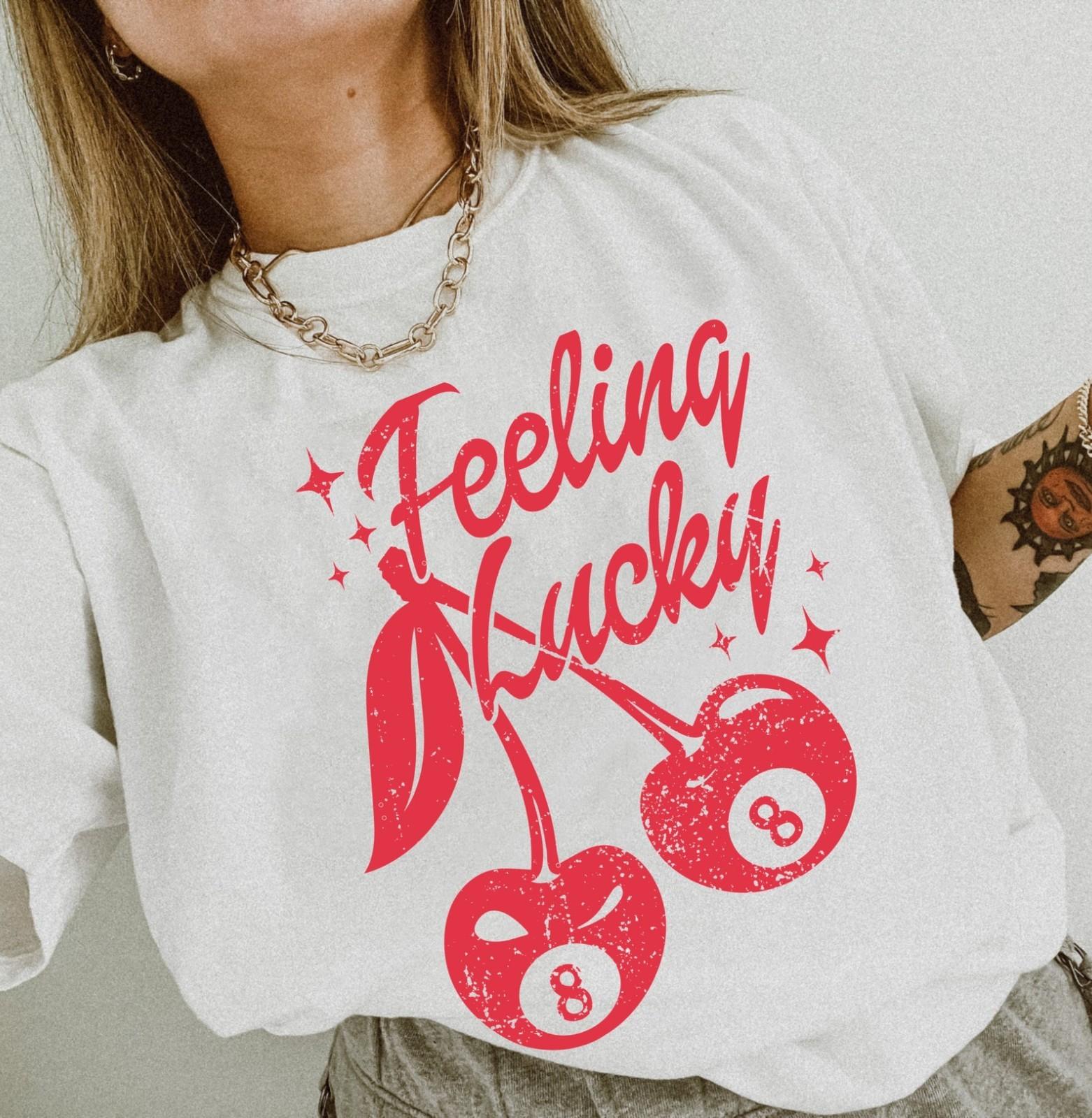 Feeling Lucky Cherry 8 ball Graphic Tee, Vintage-Inspired Cherry Print Shirt L