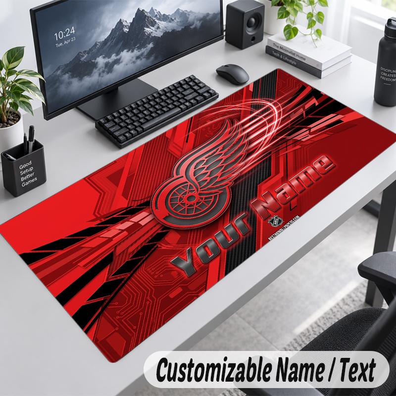 Custom Name Text Mouse Pad Detroit Red Wings Personalized Desk Pad For Work And Gaming