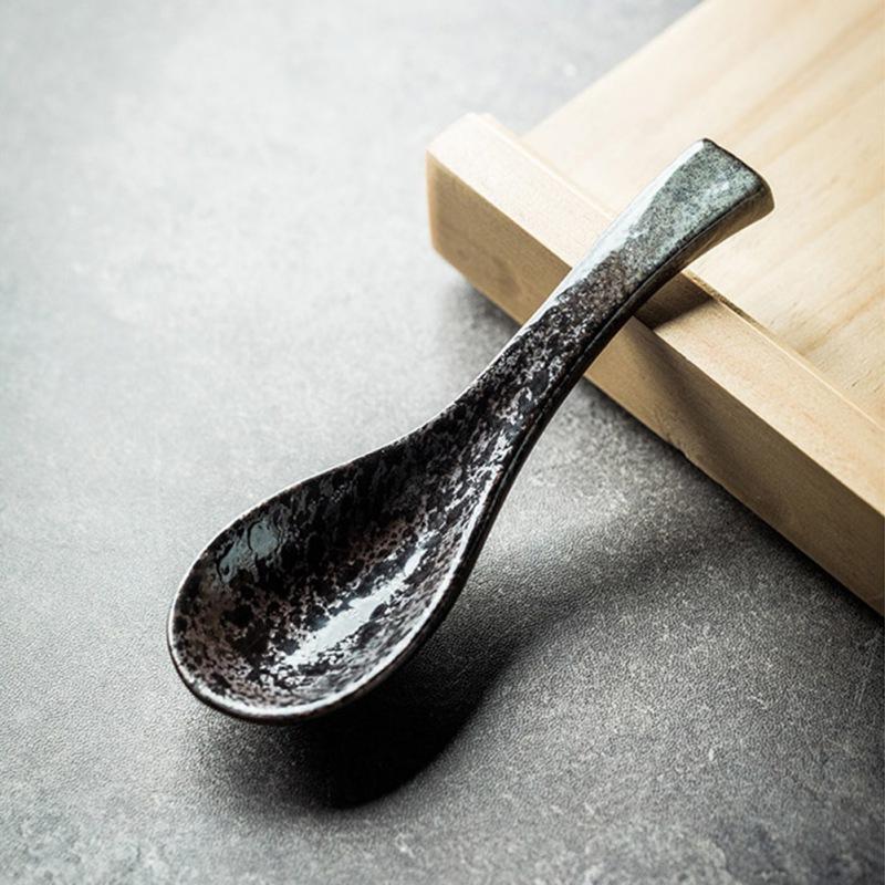 13cm japonská retro keramická polévková lžíce, jídelní lžíce na rýži, kuchyňská servírovací čajová lžička, stolní nádobí, kuchyňské kuchyňské náčiní