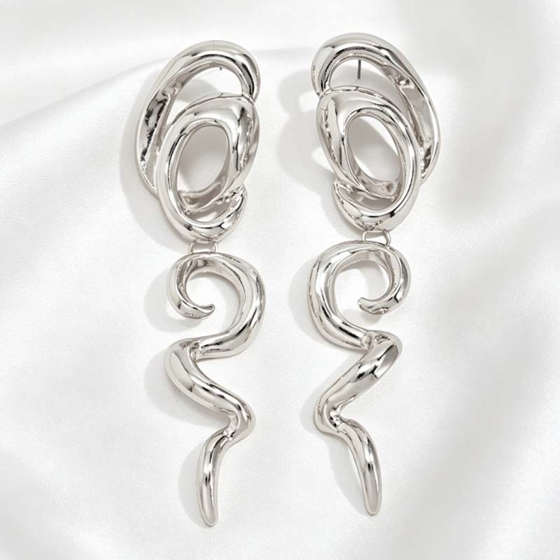 Exaggerated Metal Twisted Spiral Drop Earrings For Women Vintage Gold Color Irregular Curved Dangle Earrings Jewelry Accessories