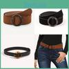 Womens Stylish Faux Leather Belt With Geometric Round Buckle And Velvet Surface For Daily Use