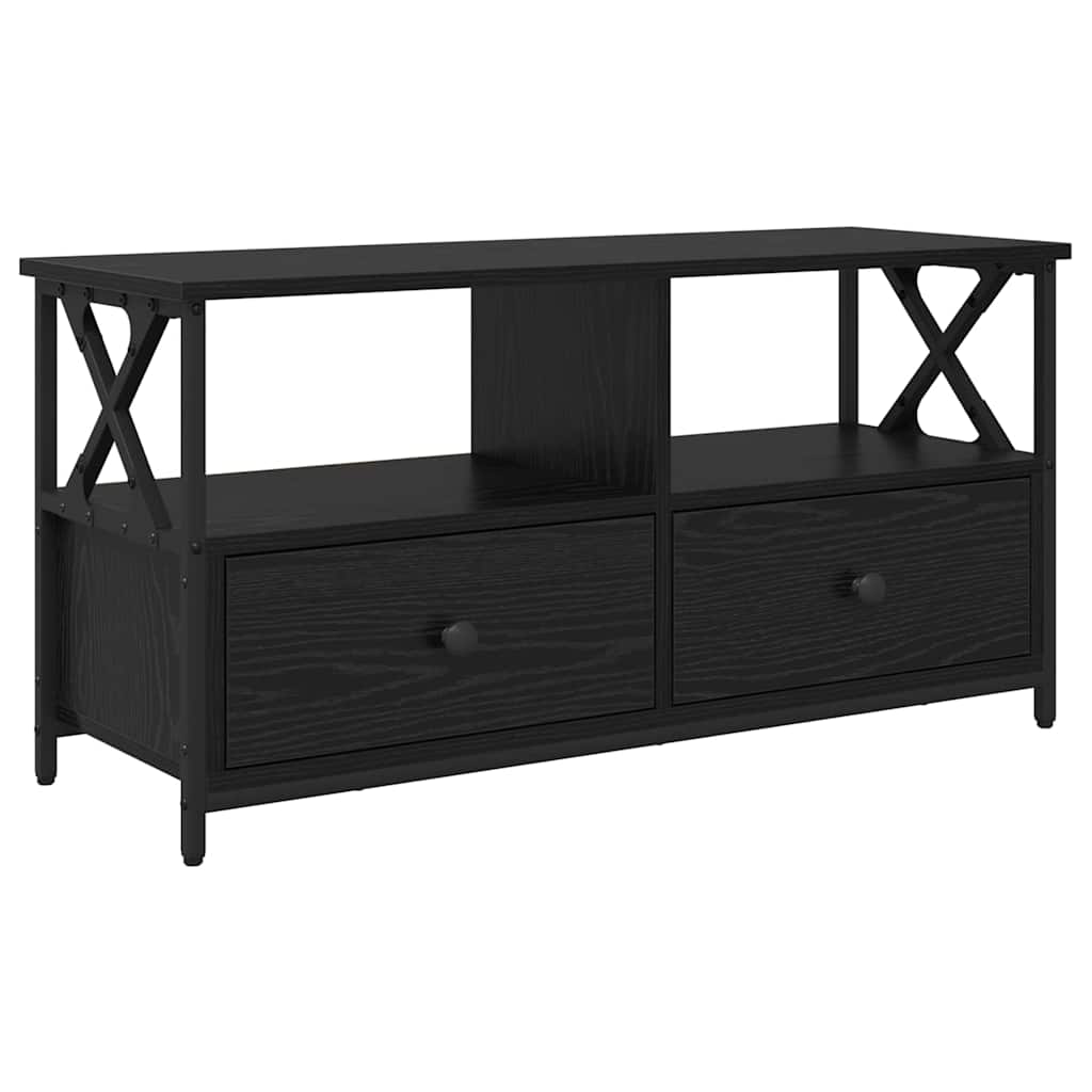 TV Stand with Drawers Black Oak Effect 90 x 33 x 45 cm
