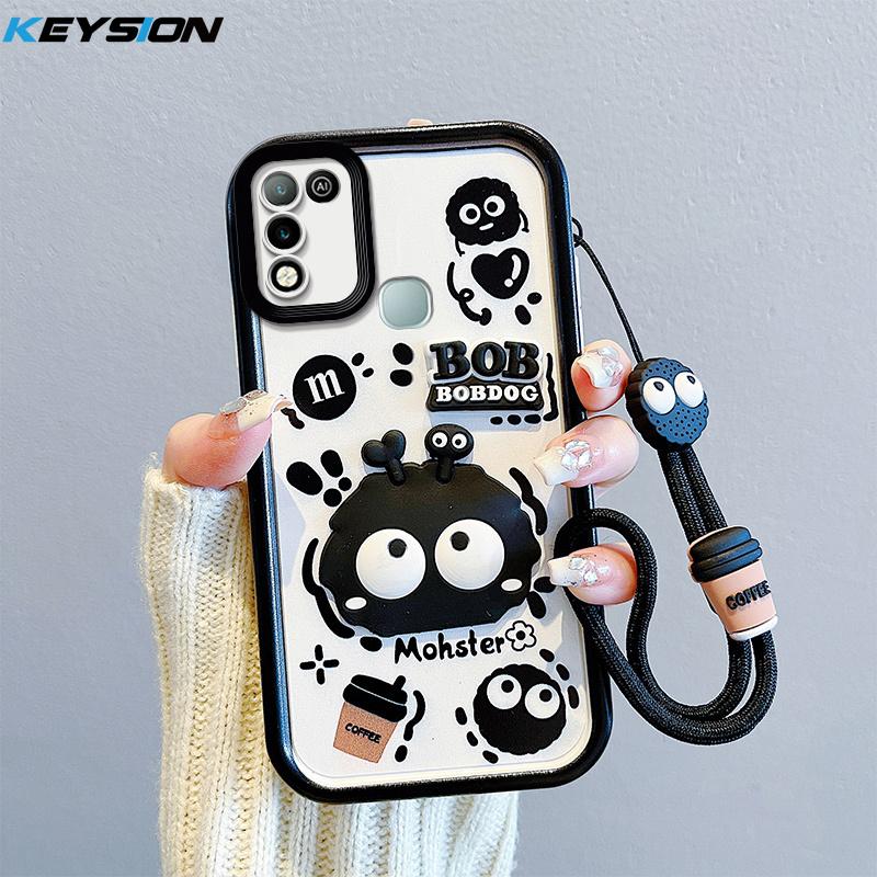 KEYSION Shockproof Case for Infinix Hot 11 Play with Lanyard Silicone Cute 3D Cartoon Doll Phone Cover for Infinix Hot 9 10 Play