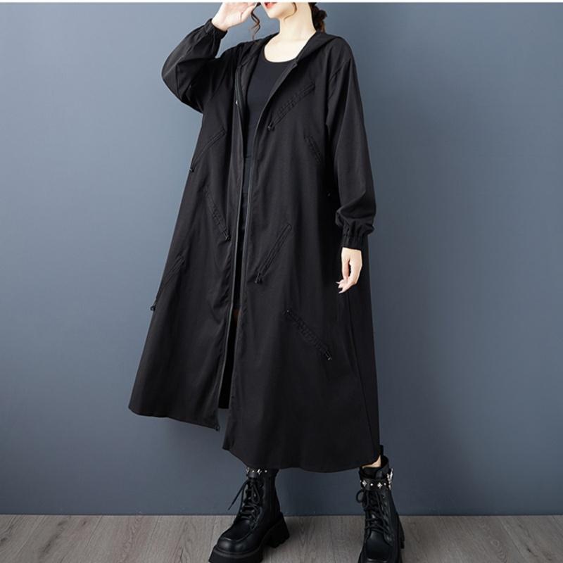 Long Sleeve Oversized Hooded Vintage Casual Loose Autumn Spring Trench Coat for Women Outerwear