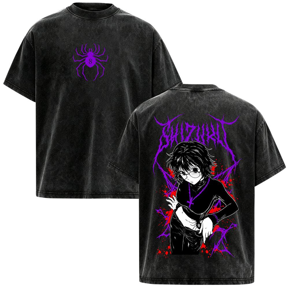 Anime Hunter X Hunter Shizuku Murasaki Vintage Washed T-shirt Men Women Clothing Fashion Oversized Short Sleeve Casual T Shirts