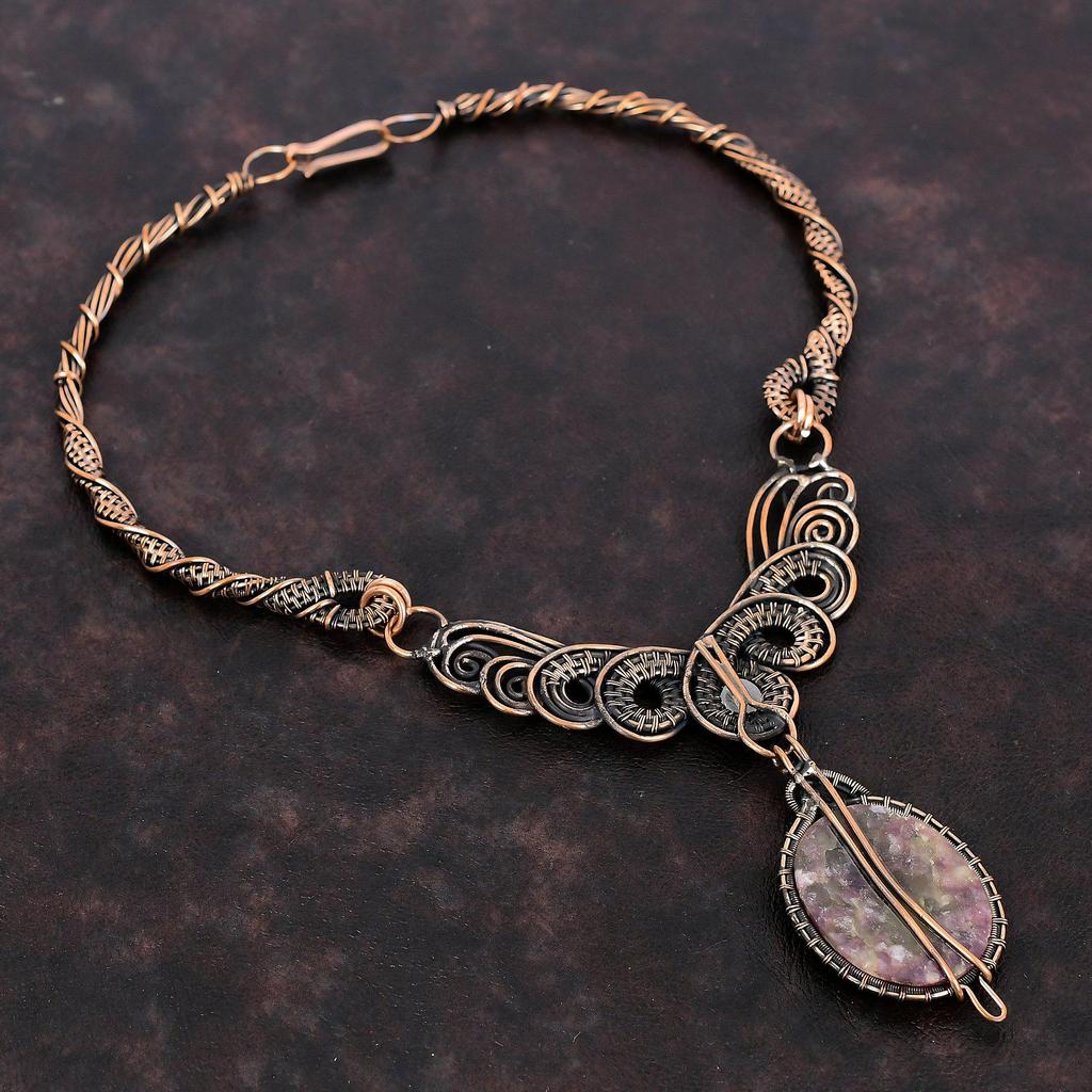 Collier Tourmaline Rose Collier Enveloppé de Fil de Cuivre Collier Pierre de Lune Arc-en-ciel Collier Pierre Précieuse Bijoux en Cuivre Faits Main Cadeau de Fiançailles