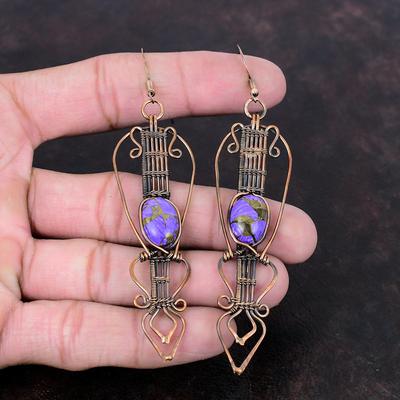 Copper Charoite Earring Copper Wire Wrapped Gemstone Earring Drop Earring Copper Wire Jewelry Handmade Earring Women Jewelry Engagement Gift