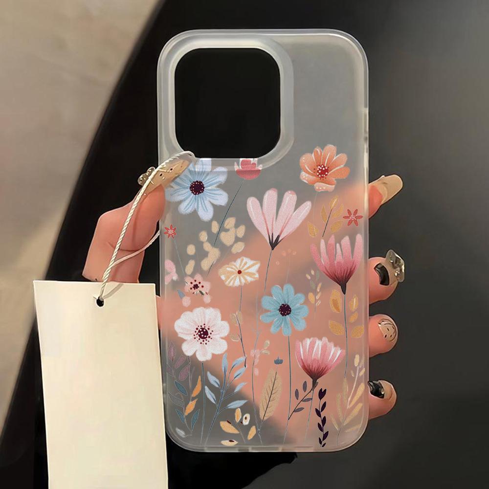 Custodie per cellulari per iPhone 11 13 15 Pro Max 12 14 Pro Max Custodia per iPhone 16 15 Plus 13 Pro 12 Texture smerigliata dipinta Fiori dei cartoni animati