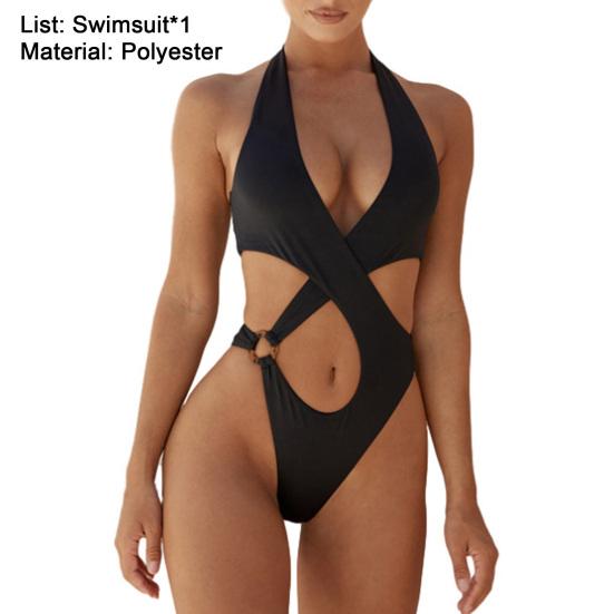 Women Swimsuit Hollow Out Halter Neck One-piece Wireless Monokini