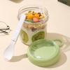 Tragbares Overnight Oats Glas mit integriertem Löffel & Deckel, Auslaufsichere Kunststoff-Frühstückstasse für Salat, Joghurt, Obst, BPA-freier transparenter Behälter