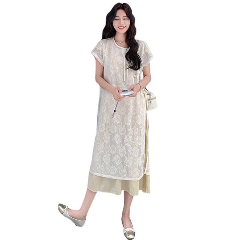 2026 Summer Maternity Blouse Dress: Fresh Embroidered, Chinese-Style, Light National Layered Two-Piece Set