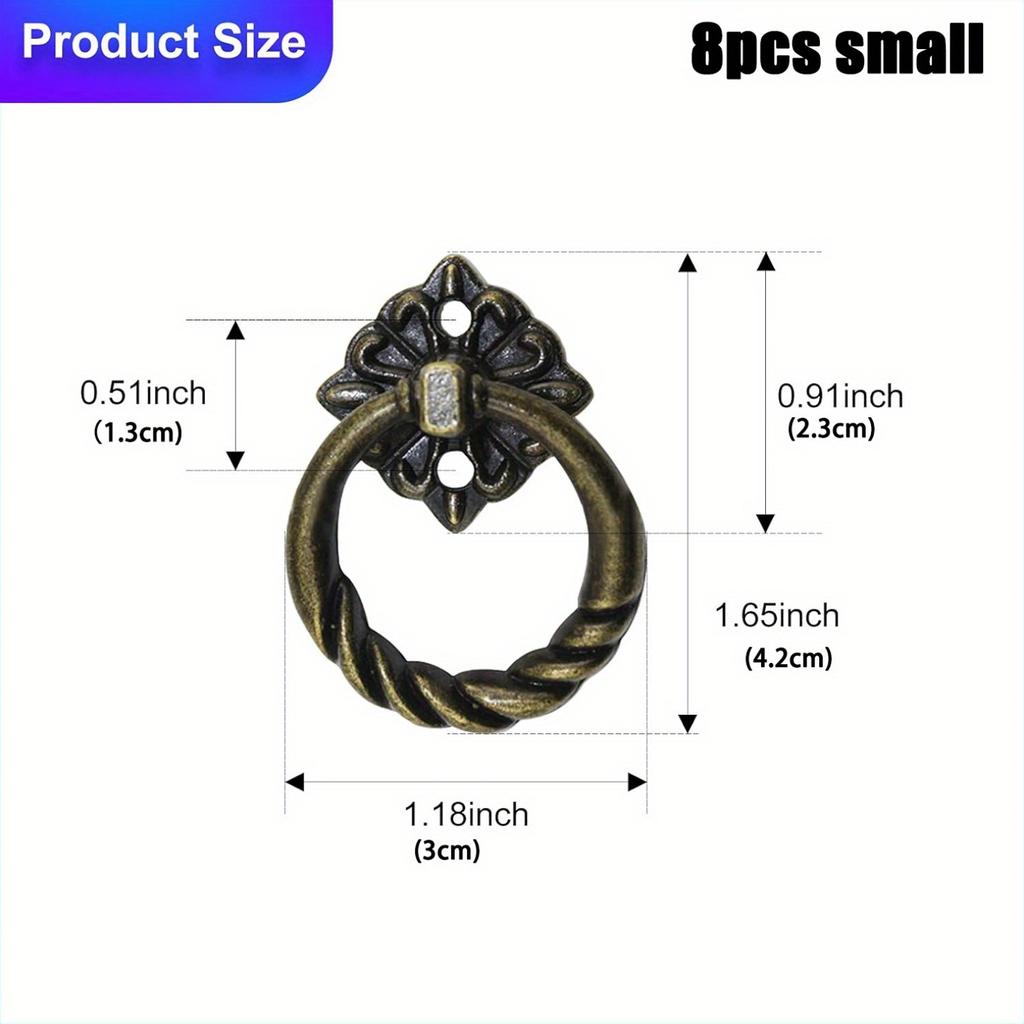 8pcs Retro Style Bronze Lifting Rings, Drawer Handles, Furniture Drawer Handles, Bathroom Vanity Handles with Screws, Hardware Kitchen Cabinet Handles