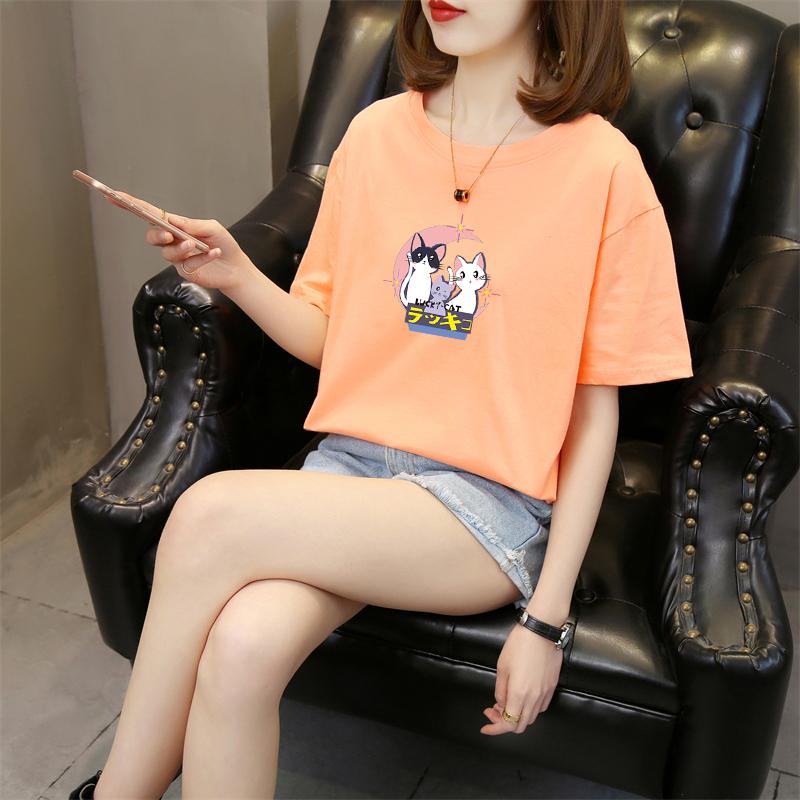 Harajuku tricouri cu mânecă scurtă cu imprimeu drăguț de desene animate pentru femei, vară, bumbac pur, casual, largi, pentru studenți, topuri Y2k pentru femei