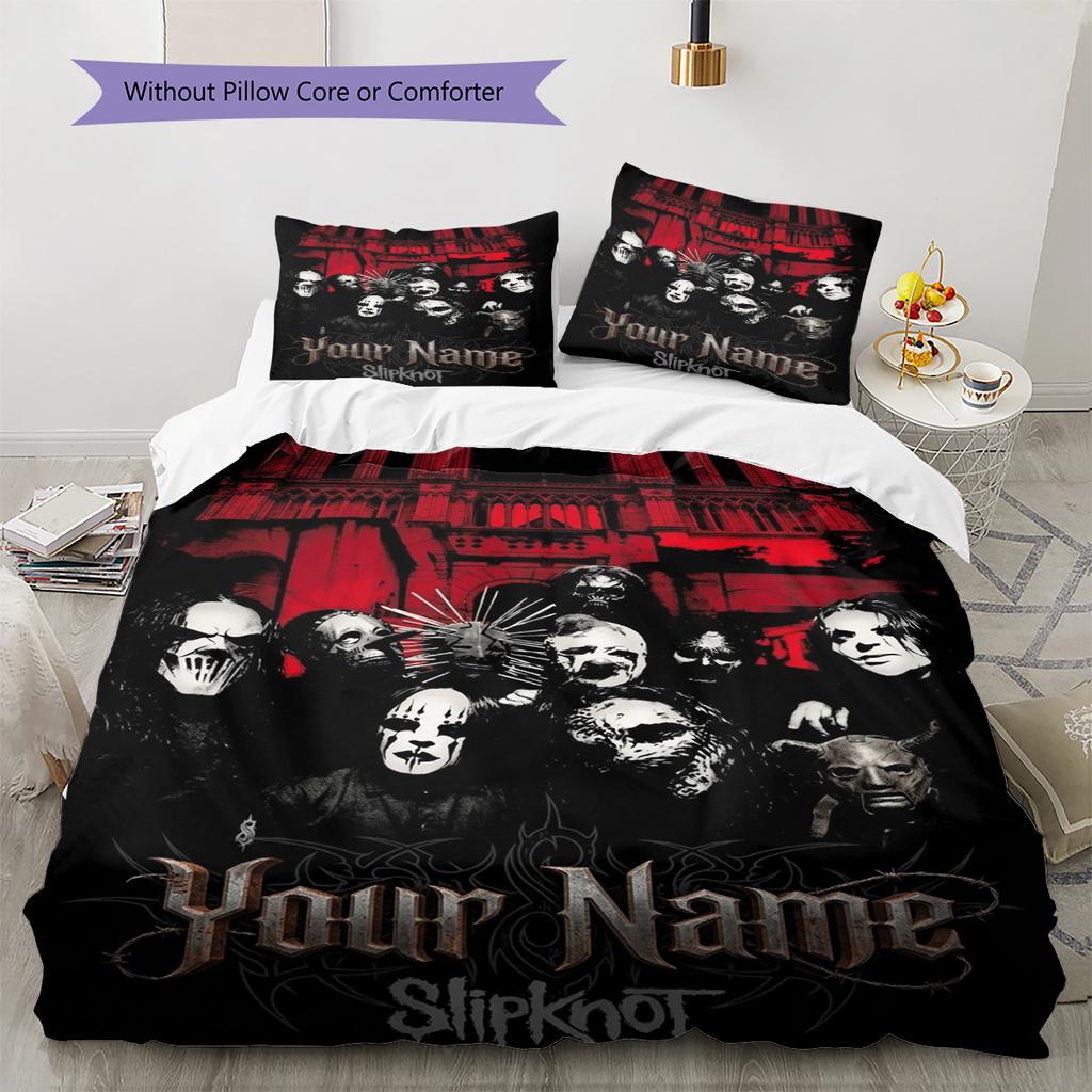 Name Custom Slipknot Pattern Bedding Set Quilt Cover Pillowcase Home Decor Gift (1 * Duvet Cover + 2 * Pillowcase, Without Core)