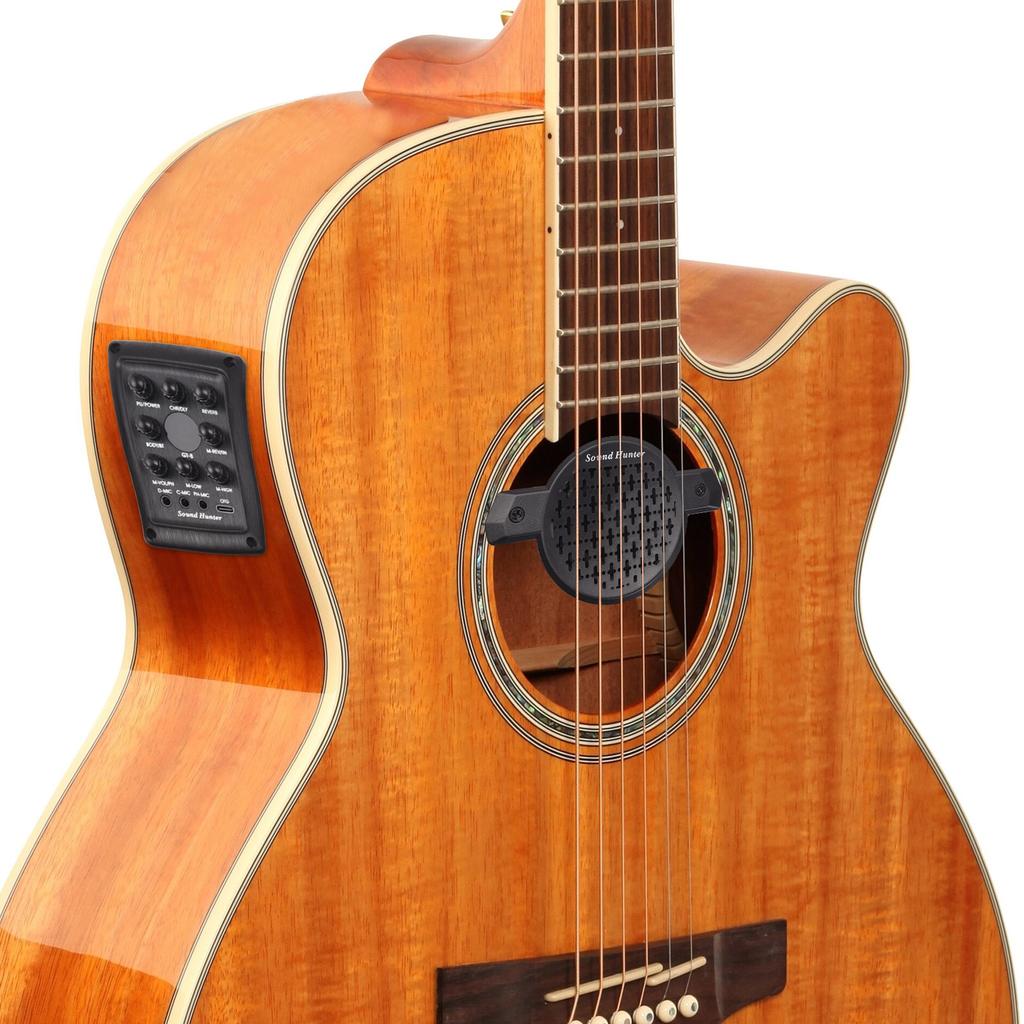 Sound Hunter Guitar Pickup Wooden with 8W Speaker Guitar Sound Hole Pickup Board Chorus Delay