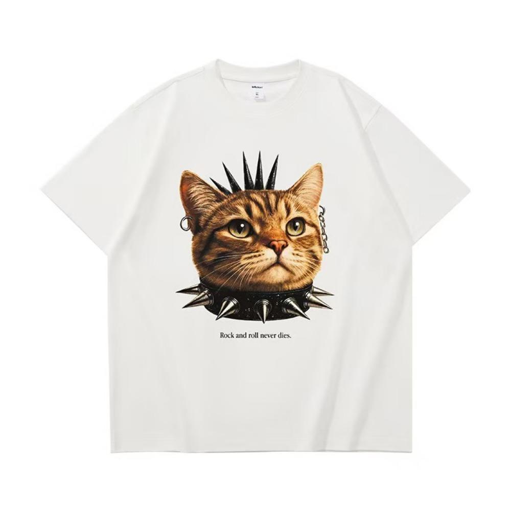 

Summer 11 Colors Punk Cat Print Kids T-Shirts Fashion Street Short-Sleeve Outdoor Casual Tops for Boy and Girl s Tees Top 5-6Y