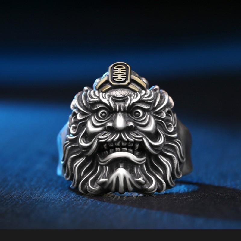 Adjustable Sterling Khong Kui Finger Ring Men Women Vintage Ethnic Style Statement Jewelry