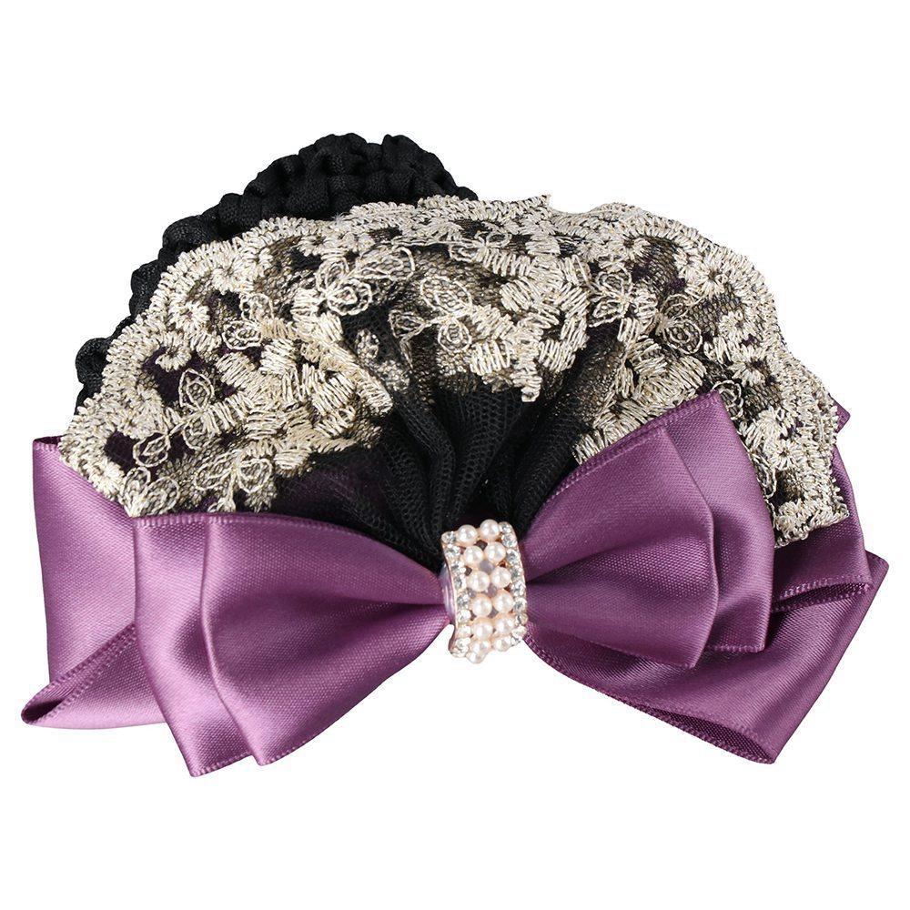 

Lace Women Pearl Floral Lace Flight Attendant Barrette Lace Bow Hairgrips Hair Clip Bow Hair Net фиолетовый