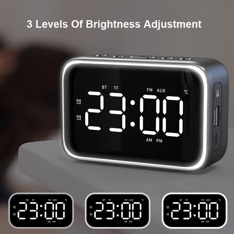 Dual Alarms 3 Levels of Brightness Adjustment Clock Wireless Digital Alarm Clock Radio Multifunctional Bluetooth Speakers