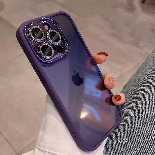 Purple Lens Glitter Diamond Clear Phone Case For Iphone 14 13 12 11 Pro Max Len Protection Plating Shockproof Hybrid Armor Cover