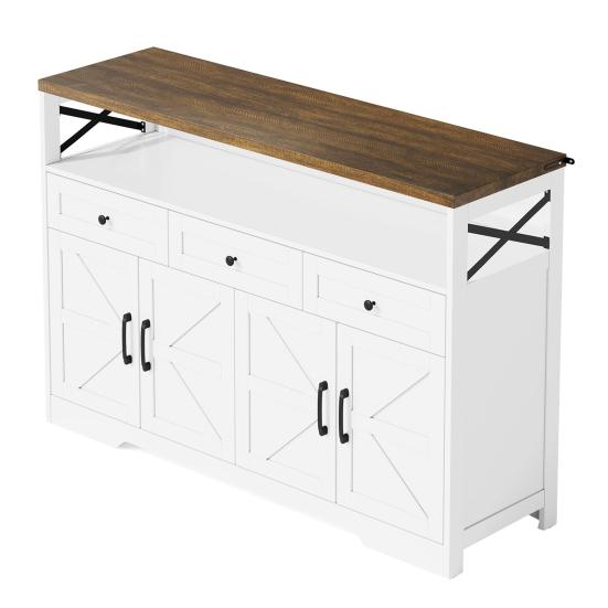 Buffet Sideboard 140cm with Storage Space, Coffee Bar with 3 Drawers, Country Style Console with Doors, Cupboards with Shelves, Suitable for Kitchen,