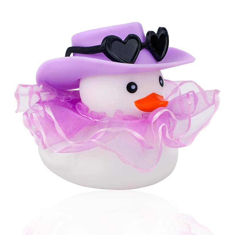 Car Duck for Dashboard Cute Car Rubber Duck Ornament Duck Decoration Accessories with Glasses Hat Skirt for Car Table Decoration Purple Hat Skirt