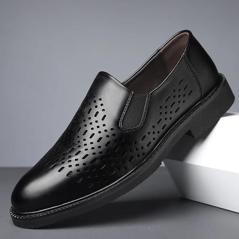 Fashion Designer New Platform Hollow Out Men's Loafers Fashion Leather Soft-soled Male Dress Shoes Casual Man Cow Leather Shoes Man