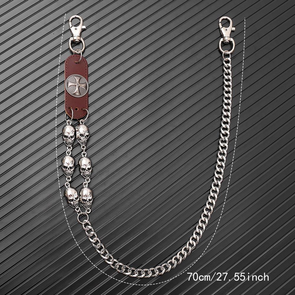 Metal Skull and Cross with Genuine Leather Pocket Chain Punk  Wallet Chain  Casual Fashion Body Jewelry Waist Chain