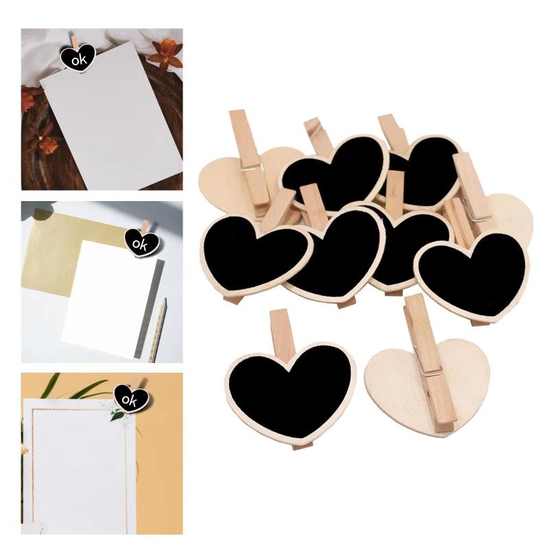 20pcs Heart Shaped Message Clip Decorative Blackboard Heart Shaped Memo Clip Creative Clip Jewelry DIY Crafts Travel Supplies