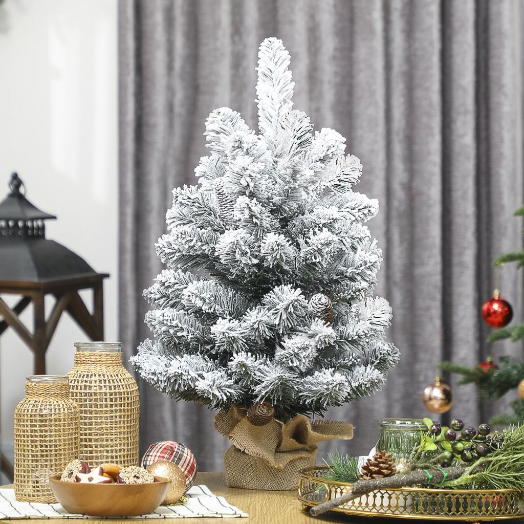 Mini Artificial Christmas Tree 60 cm Artificial fir tree with snow, 72 tips, 6 pine cones, cement base
