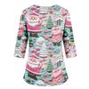 Women's Christmas Print V-Neck Work -Quarter Sleeve Caregiver Uniform Scrub Tunic
