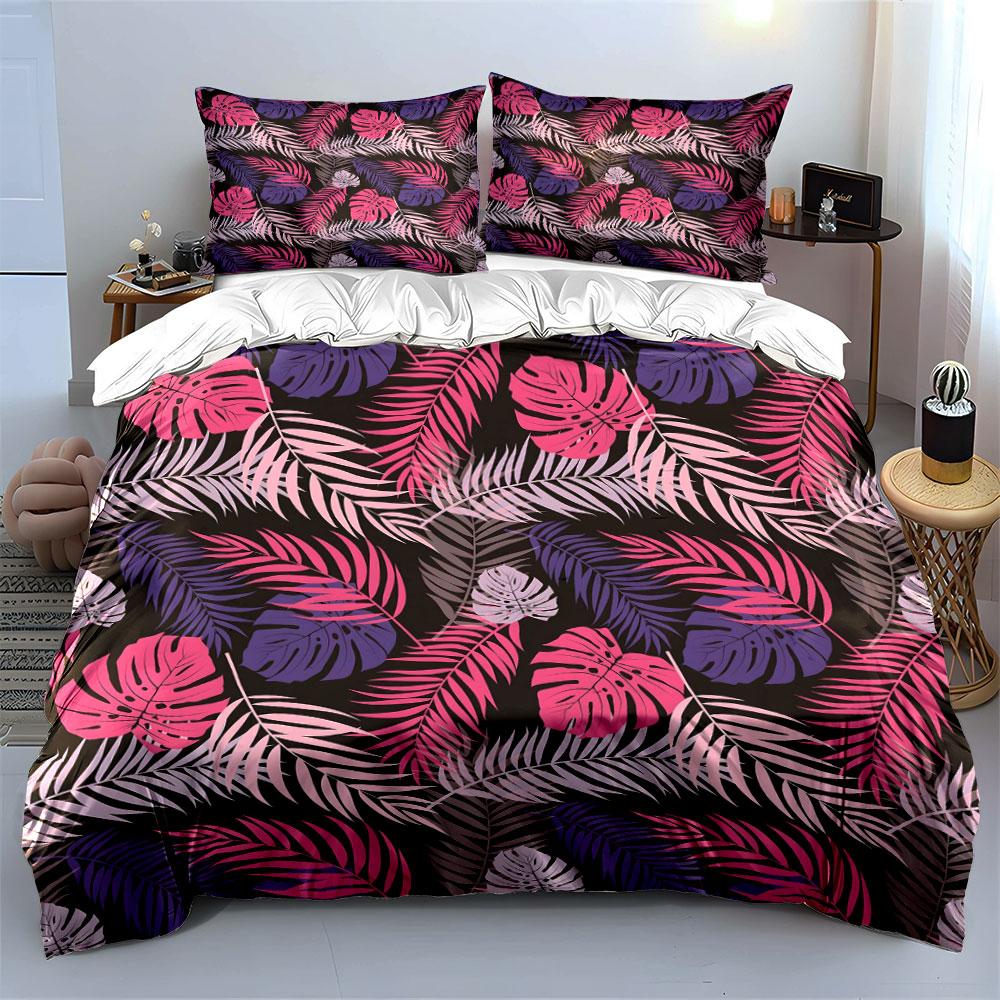 Colorful Tropical Leaf Pattern Bedding Set For Kids Luxury Gift 3Pcs Digital Print Comforter Set Soft Comfortable Breathable