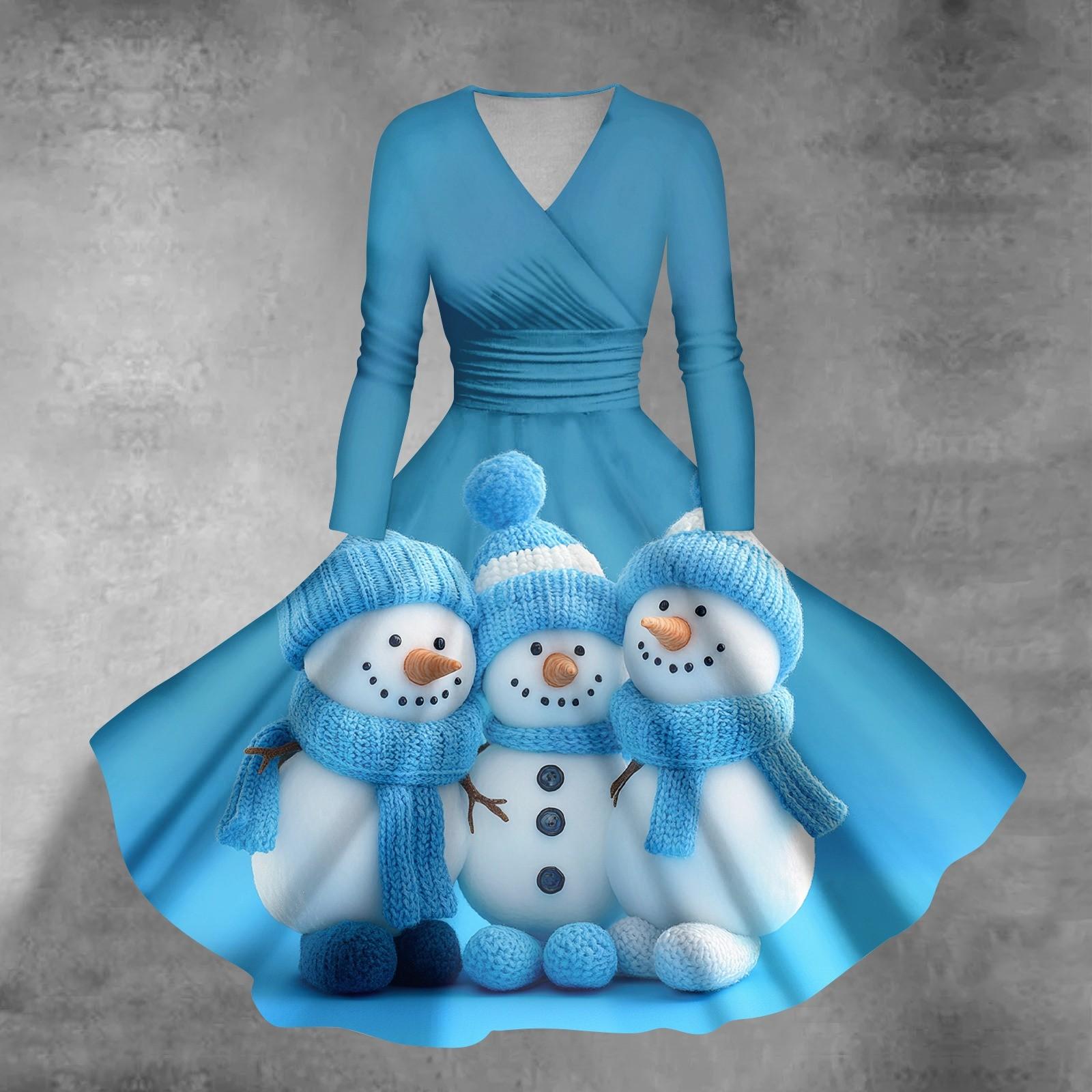 

Женские повседневные модные рождественские принты с длинным рукавом и V-образным вырезом, сексуальные платья с карманами XXXL