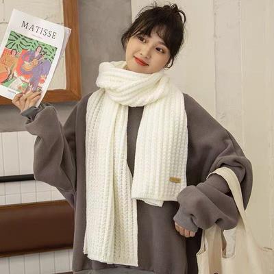 New Winter Thick Warm White Knit Scarf For Women Men Wool Soft Solid Cashmere Neckerchief Preppy Style Couple Students Scarves