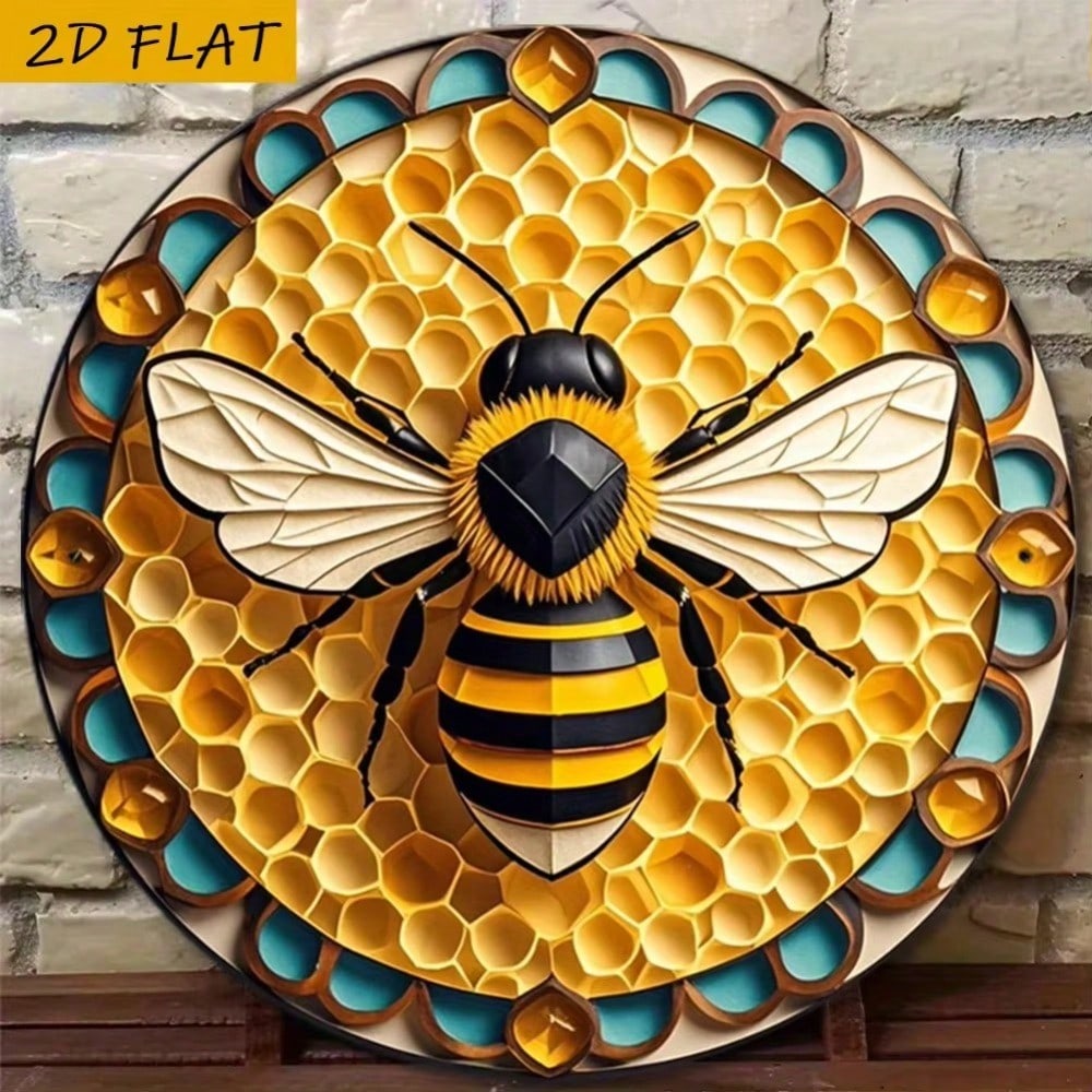 Retro Honeycomb Metal Sign 8x8 Inch Rustic Beekeeping Hexagon Wall Art Kitchen Home Decor